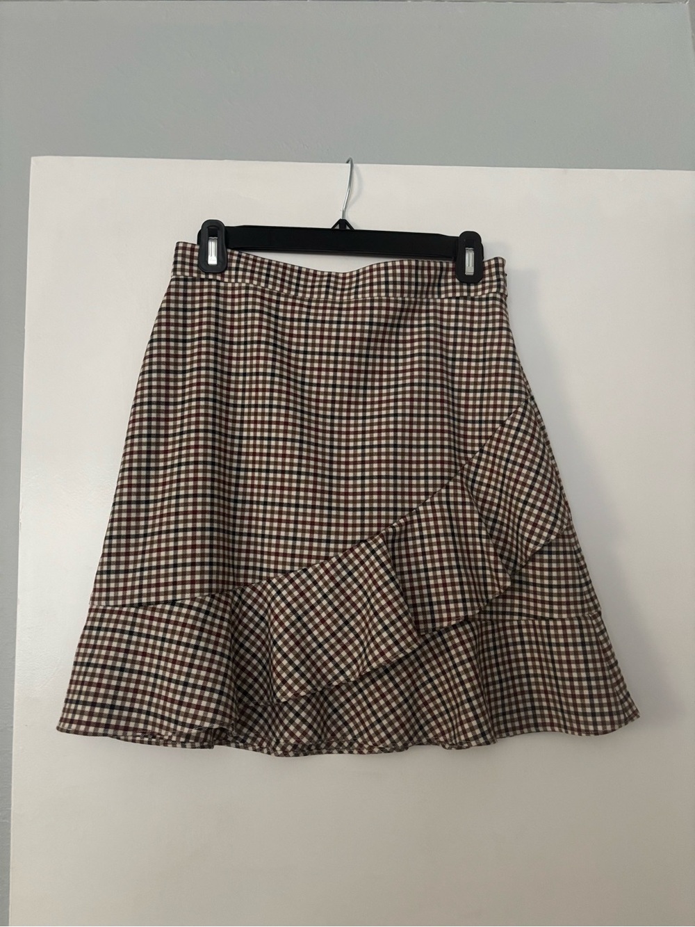Vintage Brooks Brothers Plaid Ruffle Hem A-Line Skirt - Brown Multi